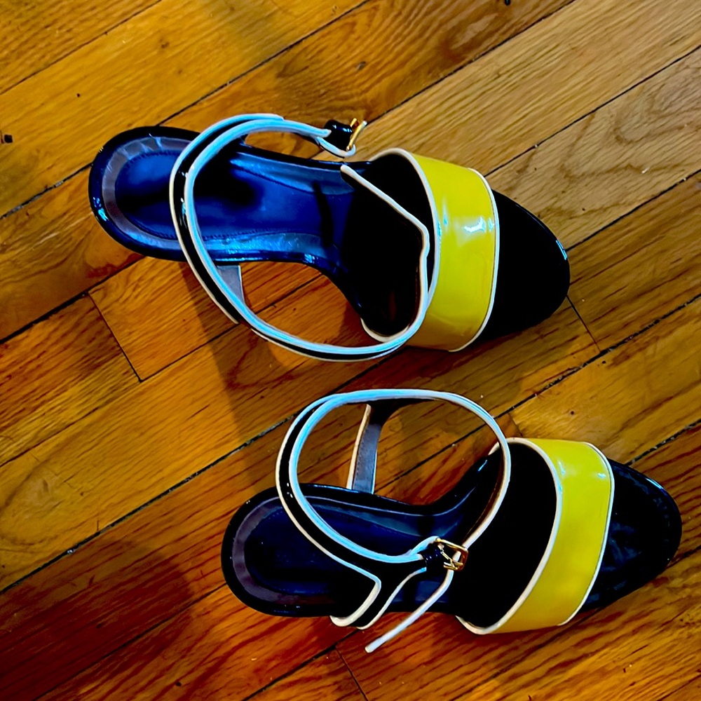 MARNI woman’s patent leather black and yellow platform heel sandal sz 40